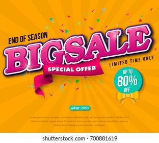 Sale banner template design, Big sale special up to 80% off. Super Sale, end of season special offer banner. vector illustration.