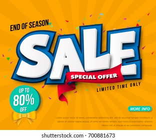 Sale banner template design, Big sale special up to 80% off. Super Sale, end of season special offer banner. vector illustration.