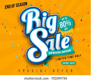 Sale banner template design, Big sale special up to 80% off. Super Sale, end of season special offer banner. vector illustration.