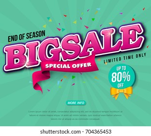 Sale banner template design, Big sale special up to 80% off. Super Sale, end of season special offer banner. vector illustration.