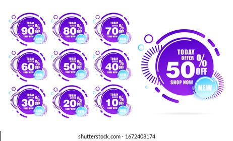 Sale banner template design Bright Mega Sale tags set vector modern badges template for Super Sale special offer banner, up to 90 50 30 60% off. Sale banner modern template design Vector illustration.