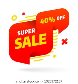 Sale Banner Template Design With Bubble. Super Sale Best Offer. 3D Paper Vector Illustration.