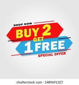 Sale banner template design. Buy 2 get 1 free sale. Vector illustration