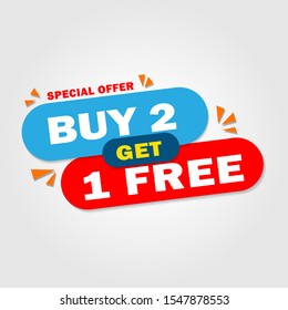 Sale banner template design. Buy 2 get 1 free sale. Vector illustration