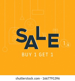 Sale banner template design, Buy 1 get 1 sale special offer. vector illustration.