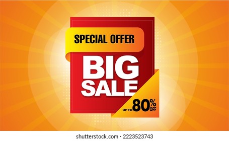 Diseño de plantillas de banner de venta con fondo de historieta, especial de venta grande hasta un 80% de descuento. Super Sale, banner de oferta especial de fin de temporada. ilustración vectorial. mega venta