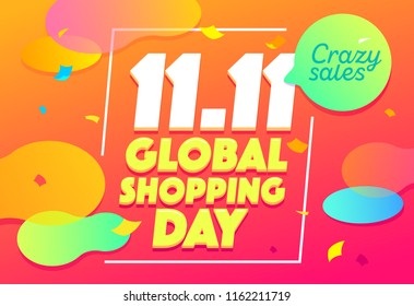 Sale banner template design. Crazy sale special offer. Global shopping festival special offer banner. 11.11 vector illustration.