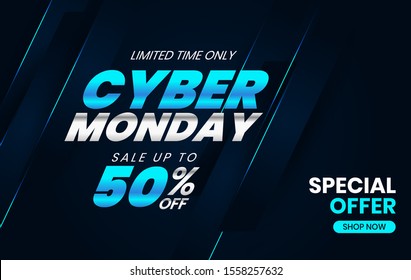 Sale banner template design, Cyber Monday sale up to 50% off.