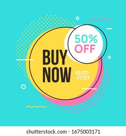 Sale banner template design in flat retro poster style. Vector illustration.