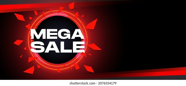Sale banner template design with fragments in dark background.Mega sale banner vector illustration