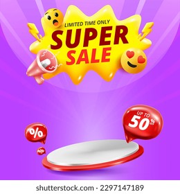 sale banner template design, Funny face emotion. Special offer mega sale banner background template