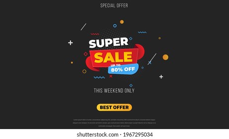 Sale banner template design with geometric background , Big sale special offer up to 80% off. Super Sale, end of season special offer banner. vector illustration.