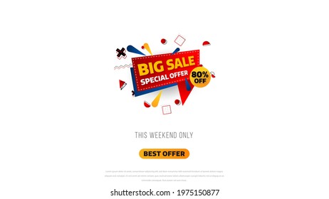 Sale banner template design with geometric background , Big sale special offer up to 80% off. Super Sale, end of season special offer banner. vector illustration.
