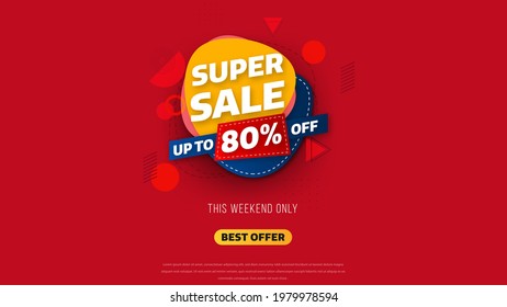 Sale banner template design with geometric background , Big sale special offer up to 80% off. Super Sale, end of season special offer banner. vector illustration.