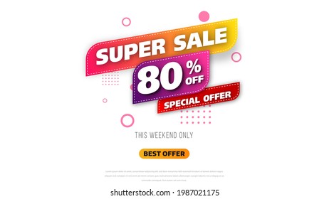 Sale banner template design with geometric background , Big sale special offer up to 80% off. Super Sale, end of season special offer banner. vector illustration.