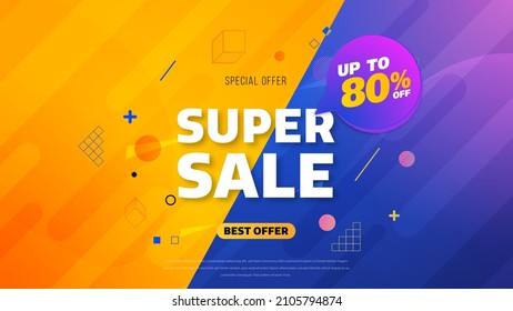 Sale banner template design with geometric background , Big sale special offer up to 80% off. Super Sale, end of season special offer banner. vector illustration.