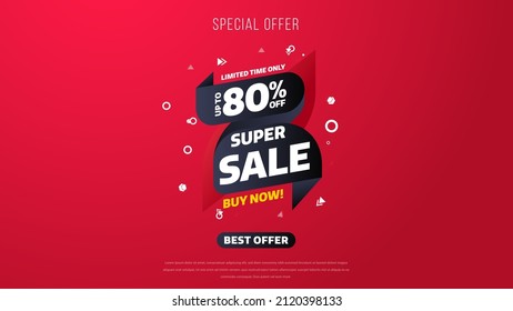 Sale banner template design with geometric background , Big sale special offer up to 80% off. Super Sale, end of season special offer banner. vector illustration.