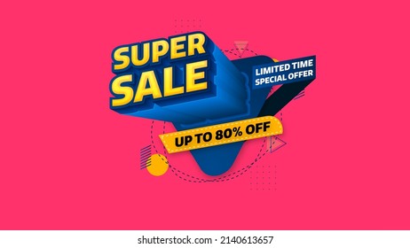 Sale banner template design with geometric background , Big sale special offer up to 80% off. Super Sale, end of season special offer banner. vector illustration.