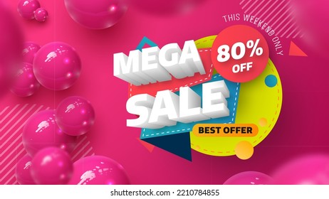 Sale banner template design with geometric background , Big sale special offer up to 80% off. Super Sale, end of season special offer banner. vector illustration.