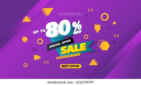 Sale banner template design with geometric background , Big sale special offer up to 80% off. Super Sale, end of season special offer banner. vector illustration.