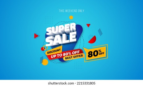 Sale banner template design with geometric background , Big sale special offer up to 80% off. Super Sale, end of season special offer banner. vector illustration.