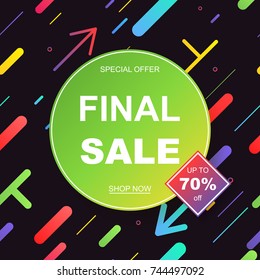 Sale banner template design. Geometric pattern in the Memphis style, 80s, 90s. EPS10 Vector illustration.