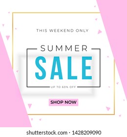 Sale banner template design with gold square frame and summer sale word. Social media banner template, voucher, discount, season sale