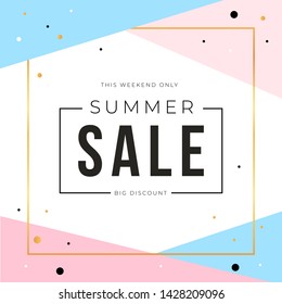 Sale banner template design with gold square frame and summer sale word. Social media banner template, voucher, discount, season sale