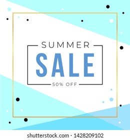 Sale banner template design with gold square frame and summer sale word. Social media banner template, voucher, discount, season sale