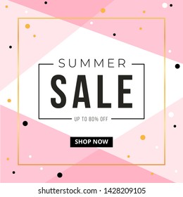 Sale banner template design with gold square frame and summer sale word. Social media banner template, voucher, discount, season sale