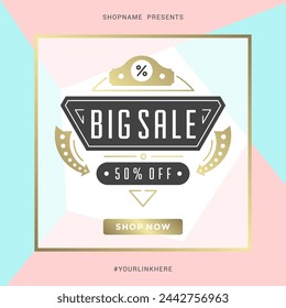 Sale banner template design with gold frame