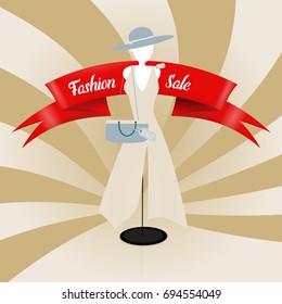 Sale banner template design with mannequin and shopping bags.