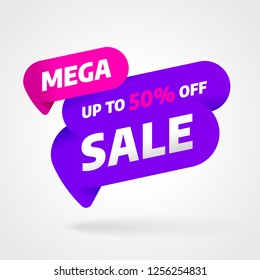 Sale banner template design, Mega sale special offer. Up to 50 percent off. Vector illustration.