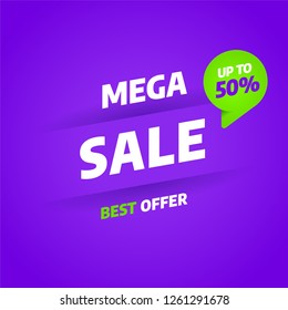 Sale banner template design, Mega sale best offer. End of season. Vector illustration.