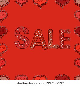 Sale banner template design, Mega sale special offer. Picture in orange, black and red colors. Vector illustration. Seamless pattern. End of season special offer banner. Lettering.