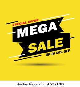 Sale banner template design. Mega sale, special offer up to 50%. Banner template  for advertising and promotion. Vector illustration 