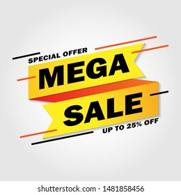 sale banner template design. Mega sale, special offer up to 25%. Design banner for advertising and promotion. Vector illustration