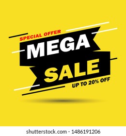 Sale banner template design. Mega sale, special offer up to 20%. Modern banner design for advertising and promotion. Vector illustration