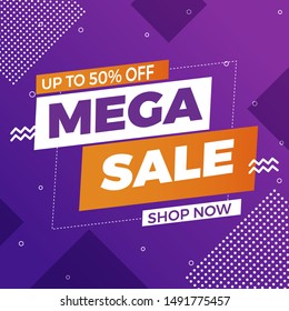 Sale banner template design, Mega Super sale special offer. Vector illustration.