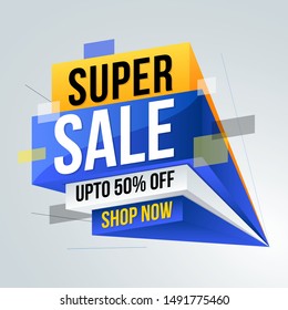 Sale banner template design, Mega Super sale special offer. Vector illustration.