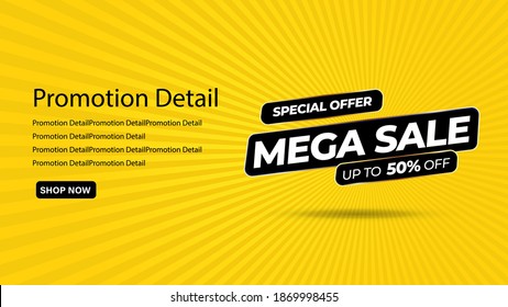 Sale banner template design, Mega sale special offer. 