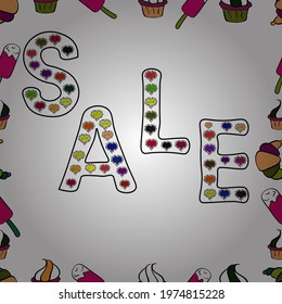 Sale banner template design, Mega sale special offer. Seamless. Lettering. Vector illustration. End of season special offer banner. Illustration on orange, black and white colors.