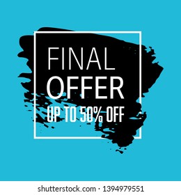 Sale banner template design on blue background. Vector illustration with a big sale special offer concept. Price tag label. Discount offer with acrylic texture.