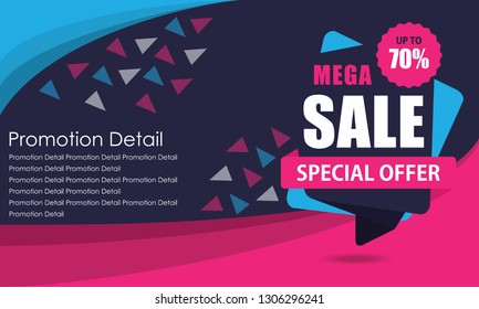 Sale banner template design, poster, Special Offer Mega Sale, discounts, up to 70% off. Vector illustration. Store label. Communication poster - Vector