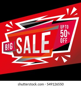 Sale banner template design, poster, sign, sticker. Big sale, discounts, up to 50% off. Vector illustration. Store label. Communication poster.