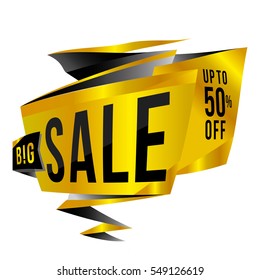 Sale banner template design, poster, sign, sticker. Big sale, discounts, up to 50% off. Vector illustration. Store label. Communication poster.