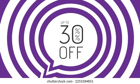 Sale banner template design with purple illusion background, up to 30% off. Super Sale. Vector illustration.