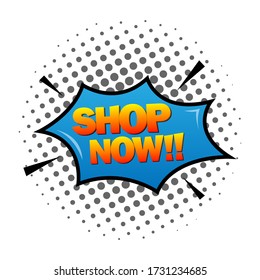 Sale banner template design, Shop now. Special offer. Retro comic bubble speech. Vector illustration