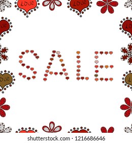 Sale banner template design. Simple patches, poster, badges in pop art style. Vector illustration. Picture in black, red and white colors. Lettering. Seamless pattern.
