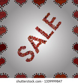 Sale banner template design. Simple patches, poster, badges in pop art style. Lettering. Vector illustration. Picture in orange, red and white colors. Seamless pattern.